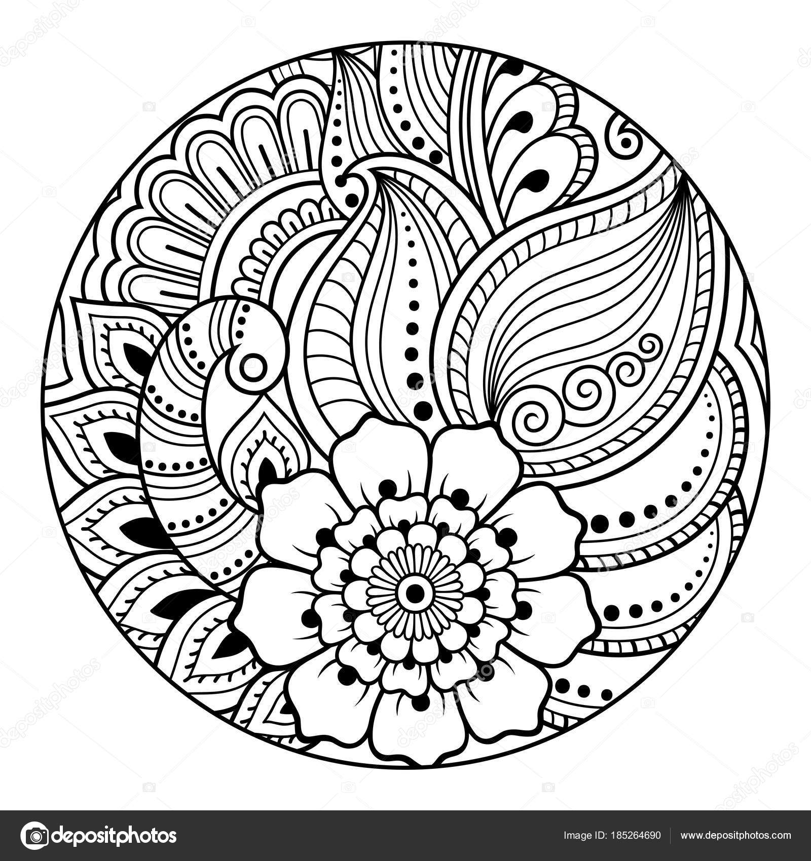 Outline Floral Pattern Coloring Book Page Antistress Coloring