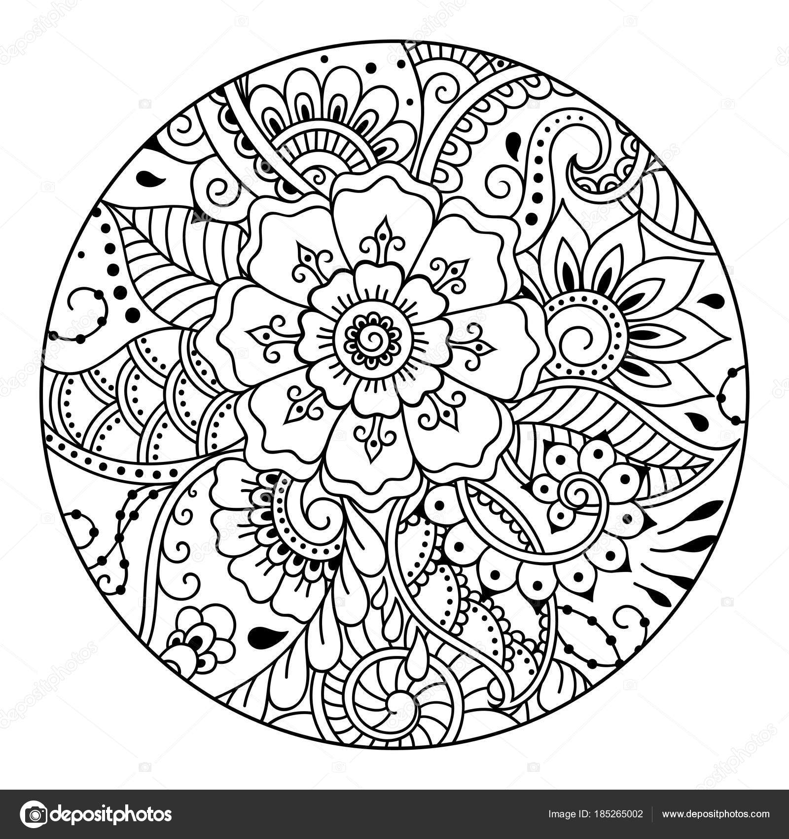 Outline Floral Pattern Coloring Book Page Antistress Coloring