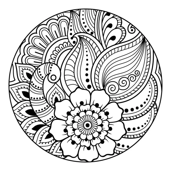 Schițați Modelul Floral Rotund Pentru Colorarea Paginii Cărții Antistres Colorant — Vector de stoc