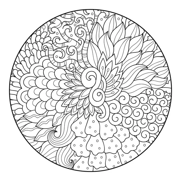 Décrivez Motif Floral Rond Pour Colorer Page Livre Coloration Antistress — Image vectorielle