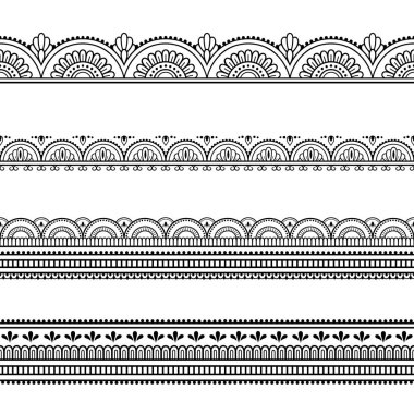 Tasarım ve kına uygulanması için sorunsuz kenarlık kümesi. Mehndi tarzı. Oryantal tarzda dekoratif desen.
