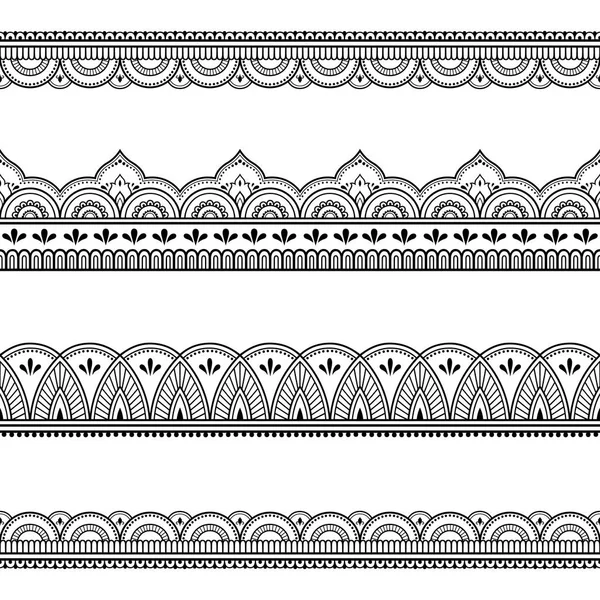 Set Bordi Senza Cuciture Progettazione Applicazione Hennè Stile Mehndi Modello — Vettoriale Stock