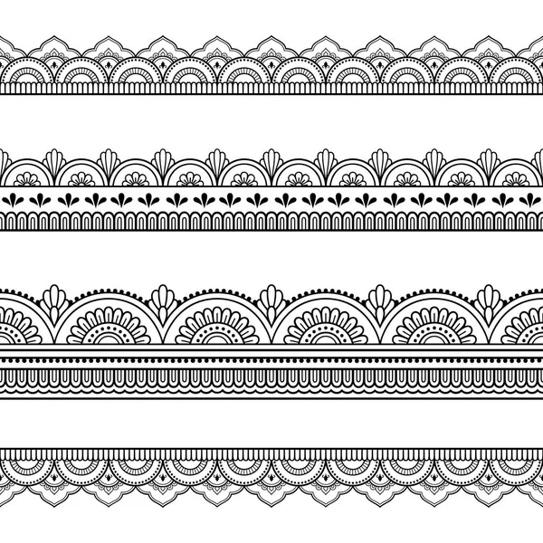 Conjunto Bordes Sin Costura Para Diseño Aplicación Henna Estilo Mehndi — Vector de stock