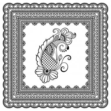 Kına dövme çiçek şablon ve desenli çerçeve. Mehndi tarzı. Oryantal tarzı süs desenleri.