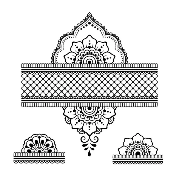 タトゥーの花テンプレートと境界線 一時的な刺青スタイル オリエンタル スタイルで装飾的なパターンのセット — ストックベクタ