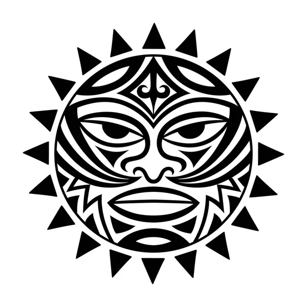 种族标志 毛利人的面具 雷声般的缇是神的象征 Polenesian 风格的骶部落标志纹身和 Moko 的应用 — 图库矢量图片