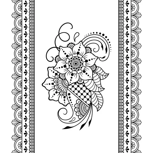 Henna Tattoo Blume Vorlage Und Nahtloser Rand Mehndi Stil Reihe — Stockvektor