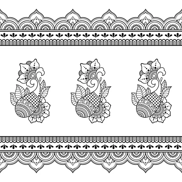 Modèle Fleur Tatouage Henné Bordure Transparente Style Mehndi Ensemble Motifs — Image vectorielle