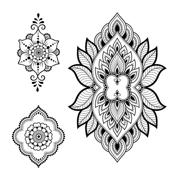 Plantilla Flor Tatuaje Henna Borde Estilo Mehndi Conjunto Patrones Ornamentales — Vector de stock