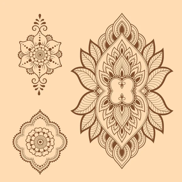 Τατουάζ Χέννα Λουλούδι Πρότυπο Και Στα Σύνορα Mehndi Στυλ Σετ — Διανυσματικό Αρχείο