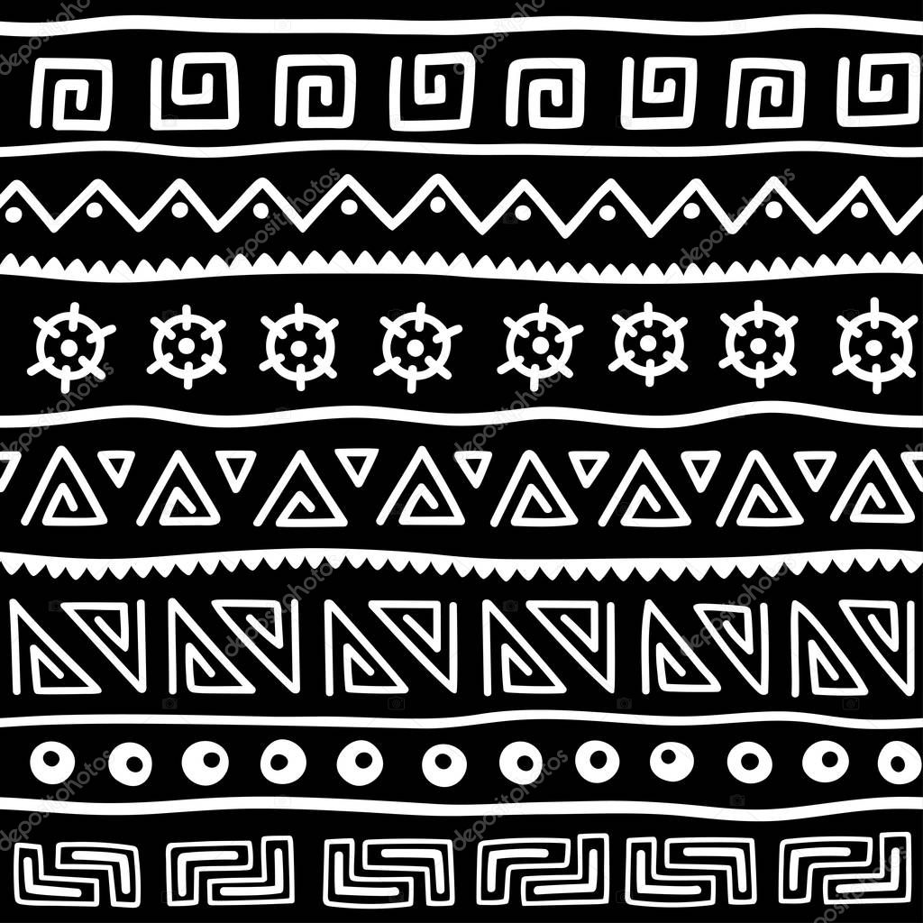 Seamless pattern in ethnic style. Ornamental element African theme. Set of seamless vintage decorative tribal border. Traditional African pattern background with tribal elements form.