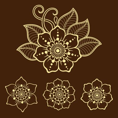 Kına dövme çiçek şablon ve sınır. Mehndi tarzı. Oryantal tarzı süs desenleri.