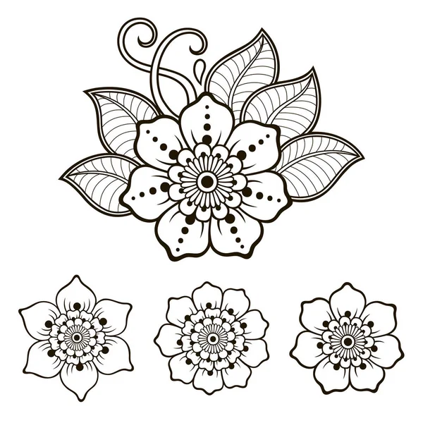 Modelo Flor Tatuagem Hena Borda Estilo Mehndi Conjunto Padrões Ornamentais — Vetor de Stock