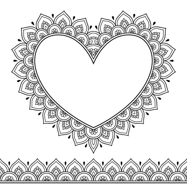 Набор Бесшовных Границ Сердца Дизайна Нанесения Хны Мехнди Татуировки Декоративный — стоковый вектор