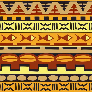 Rengi Dikişsiz desen etnik tarzda. Süs öğesi Afrika tema. Vintage dekoratif kabile kenarlık kümesi. Ulusal öğeleri form ile geleneksel Maori dekorasyon arka plan.