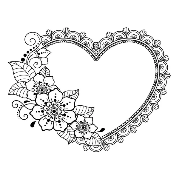 Modèle Forme Coeur Pour Henné Mehndi Tatouage Cadre Décoration Ornement — Image vectorielle