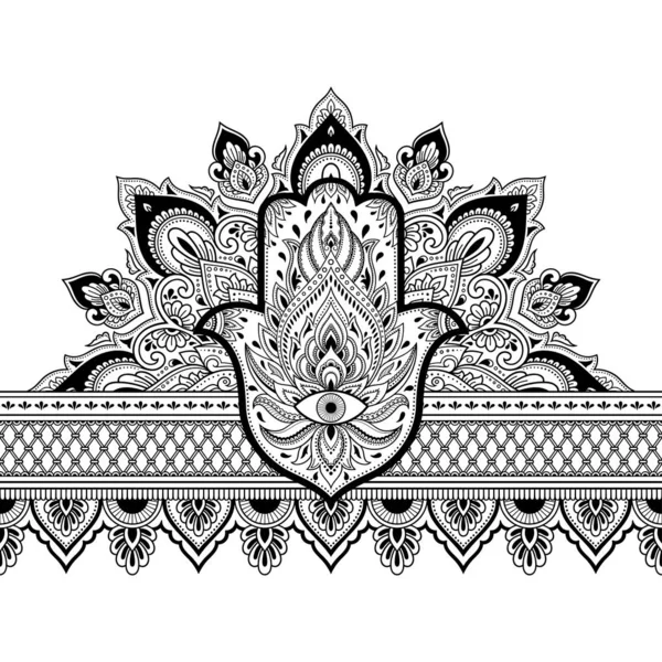 Seamless Borders Pattern Mehndi Flower Hamsa Henna Drawing Tattoo Decoration — Stock Vector