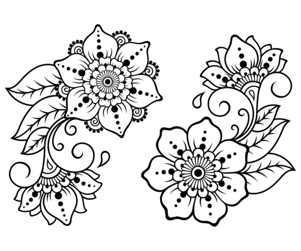 Набор Цветочных Узоров Мехнди Рисунка Татуировки Хенны Украшение Этническом Восточном — стоковый вектор