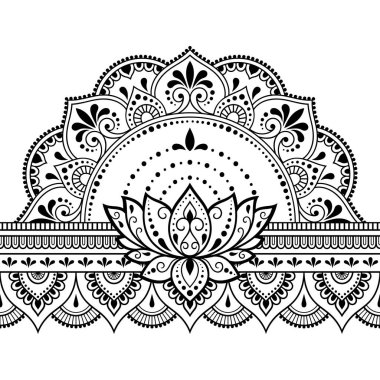 Kına çizimi ve dövme için Mehndi Lotus çiçeğiyle kusursuz sınır deseni. Etnik doğuya özgü dekorasyon, Hint tarzı. Karalama süsü. El çizimi vektör illüstrasyonu.
