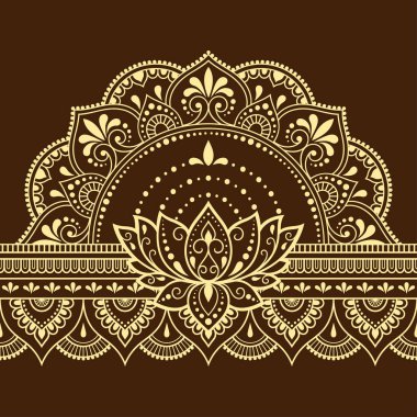 Kına çizimi ve dövme için Mehndi Lotus çiçeğiyle kusursuz sınır deseni. Etnik doğuya özgü dekorasyon, Hint tarzı. Karalama süsü. El çizimi vektör illüstrasyonu.