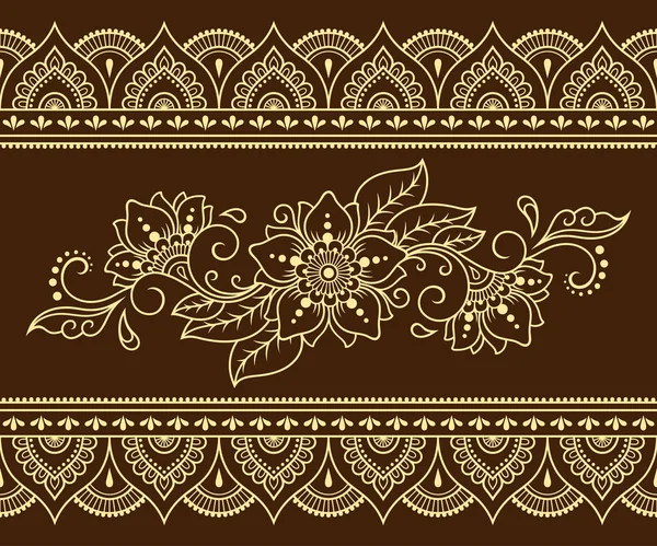 Modèle Sans Couture Fleur Mehndi Bordure Pour Dessin Tatouage Henné — Image vectorielle