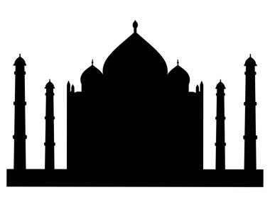 Tac Mahal 'in silueti. Hindistan 'daki İslami anıt mezar. Müslüman camii mimari yapısı. Vektör illüstrasyonu.
