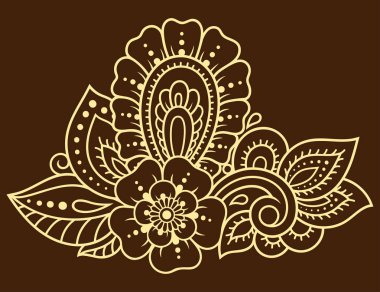 Kına çizimi ve dövme için Mehndi çiçek deseni. Etnik doğuya özgü dekorasyon, Hint tarzı. Karalama süsü. El çizimi vektör illüstrasyonu.