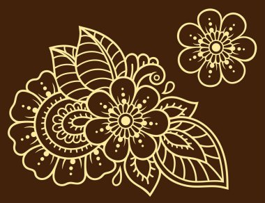 Kına çizimi ve dövme için Mehndi çiçek desenli bir set. Etnik doğuya özgü dekorasyon, Hint tarzı. Karalama süsü. El çizimi vektör illüstrasyonu.