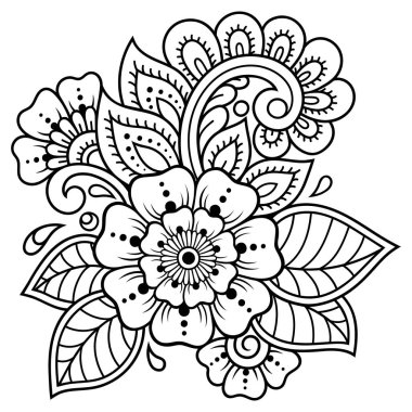 Kına çizimi ve dövme için Mehndi çiçek deseni. Etnik doğuya özgü dekorasyon, Hint tarzı. Karalama süsü. El çizimi vektör illüstrasyonu.