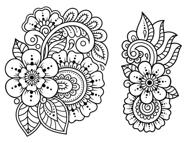 Conjunto Patrón Flores Mehndi Para Dibujo Tatuaje Henna Decoración Estilo — Archivo Imágenes Vectoriales