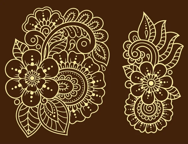 Conjunto Padrão Flor Mehndi Para Desenho Tatuagem Henna Decoração Estilo — Vetor de Stock