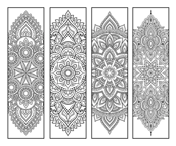 Printable Bookmark Book Coloring Set Black White Labels Flower Patterns — Stock Vector