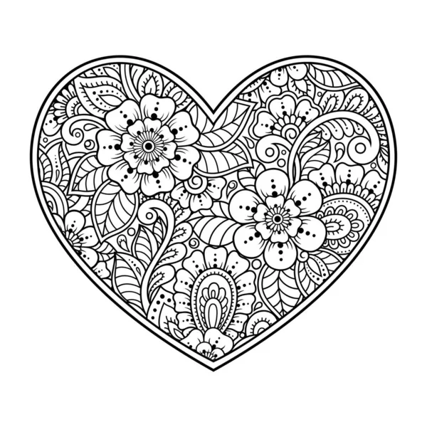 Цветочный Узор Мехнди Форме Сердца Рисунка Татуировки Хенны Украшение Этническом — стоковый вектор