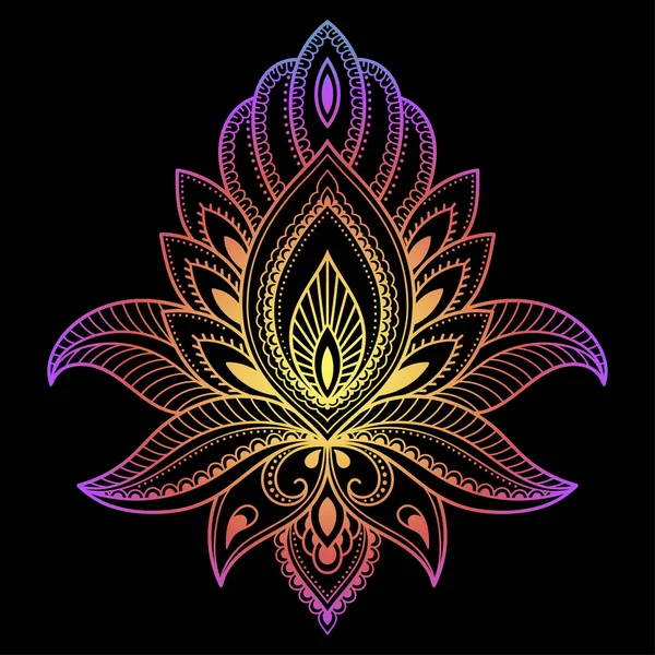 Patrón Floral Colorido Para Dibujo Mehndi Henna Símbolo Loto Dibujado — Vector de stock