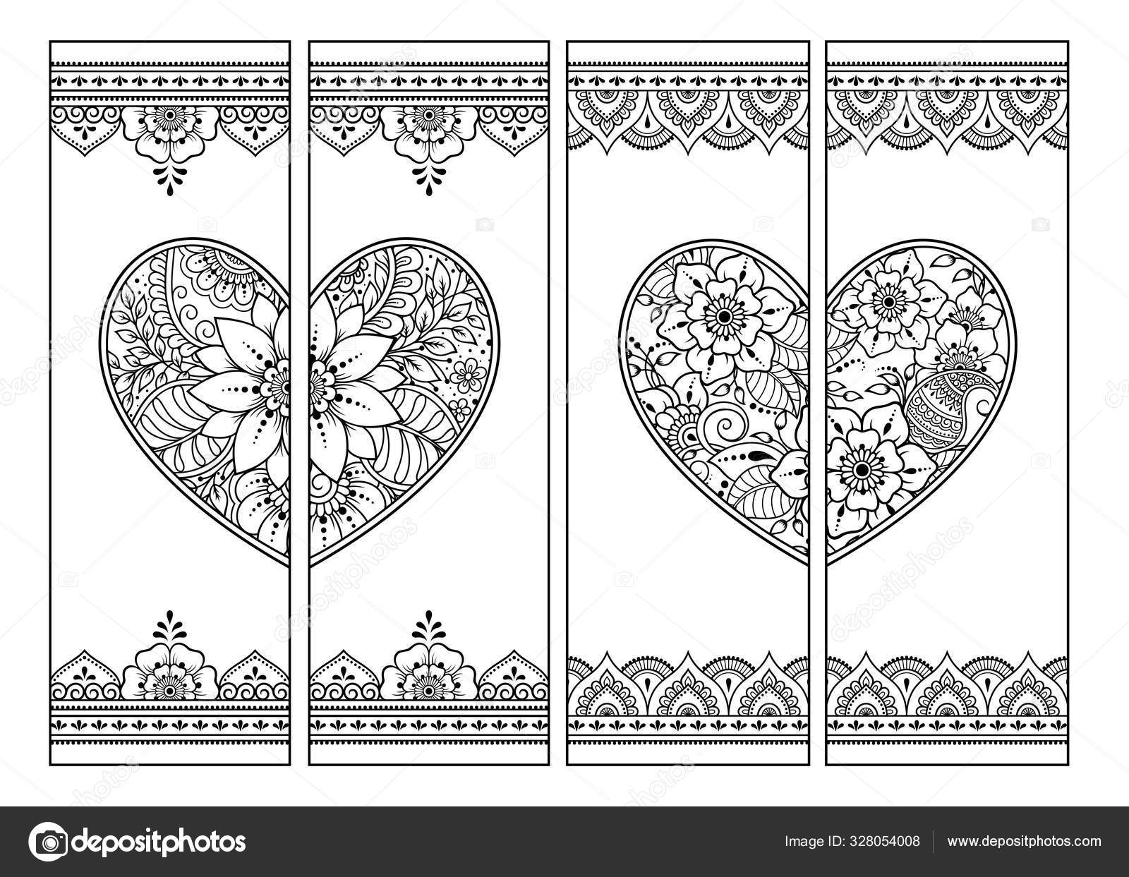 printable bookmark book coloring set black white labels heart flower stock vector image by c rugame tera gmail com 328054008