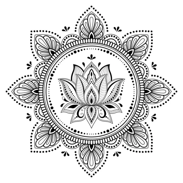 Cirkulärt Mönster Form Mandala Med Lotus Blomma För Henna Mehndi — Stock vektor