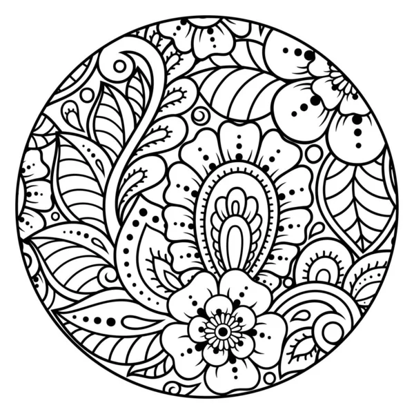 Esboço Padrão Flor Redonda Estilo Mehndi Para Colorir Página Livro — Vetor de Stock