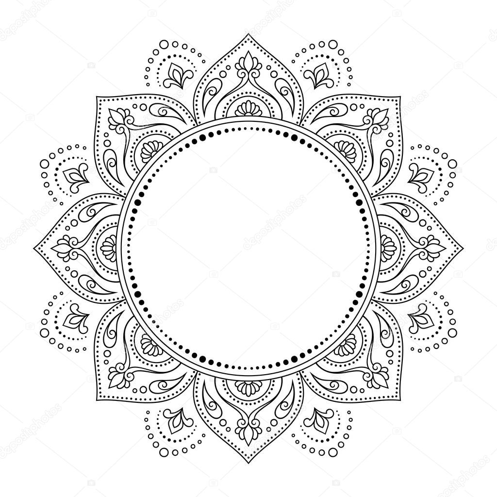 Frame in eastern tradition. Stylized with henna tattoo decorative pattern for decorating covers for book, notebook, casket, magazine, postcard and folder. Mandala in mehndi style.