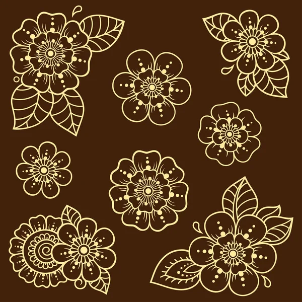 一套用于Henna绘图和纹身的Mehndi花纹 装饰的民族东方 印度风格 点缀点缀 手绘矢量示意图 — 图库矢量图片