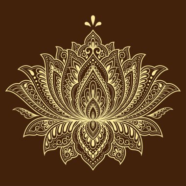 Kına çizimi ve dövme için nilüfer çiçeği deseni. Doğu tarzı dekorasyon, Hint tarzı. Karalama süsü. El çizimi vektör illüstrasyonu.