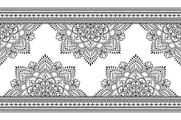 Sömlösa Gränser Med Mandala För Design Applicering Henna Mehndi Och — Stock vektor