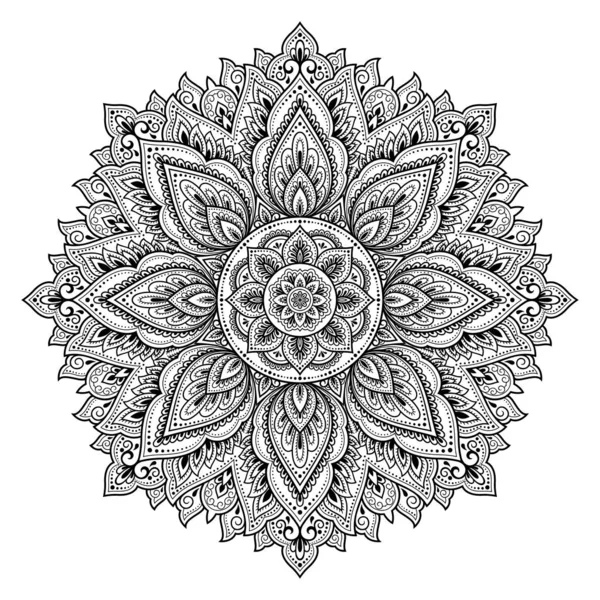 Henna Mehndi タトゥー 装飾用の花とマンダラの形で円形のパターン 民族的な東洋スタイルの装飾品 概要ドードル手描きベクトルイラスト — ストックベクタ