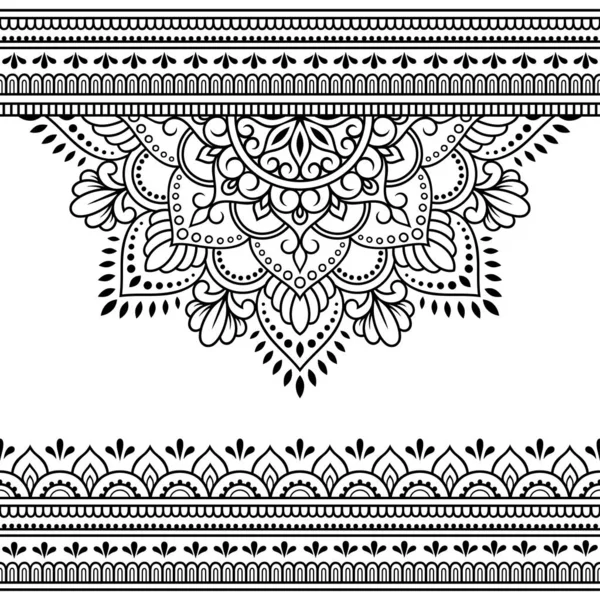 Seamless Borders Mandala Design Application Henna Mehndi Tattoo Decorative Pattern — Stock Vector