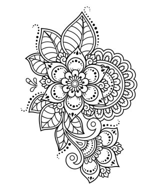 Kına çizimi ve dövme için Mehndi çiçek deseni. Etnik doğuya özgü dekorasyon, Hint tarzı. Karalama süsü. El çizimi vektör illüstrasyonu.
