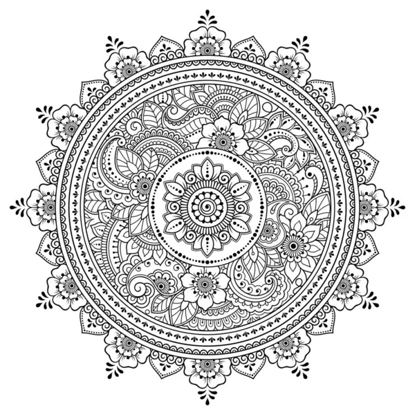 Outline Flower Pattern Mehndi Style Coloring Book Page Antistress Adults — Stock Vector
