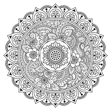 Kına, Mehndi, dövme ve dekorasyon için çiçekli dairesel desen. Etnik doğu tarzında dekoratif süs. Çizim el çizimi vektör illüstrasyonuName.