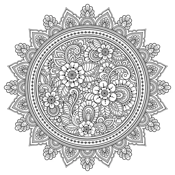 Patrón Circular Forma Mandala Con Flor Para Henna Mehndi Tatuaje — Vector de stock