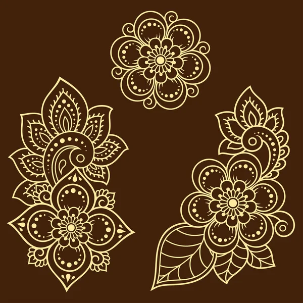 Conjunto Patrón Flores Mehndi Para Dibujo Tatuaje Henna Decoración Estilo — Vector de stock