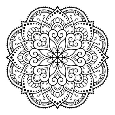 Kına, Mehndi, dövme ve dekorasyon için çiçekli dairesel desen. Etnik doğu tarzında dekoratif süs. Çizim el çizimi vektör illüstrasyonuName.