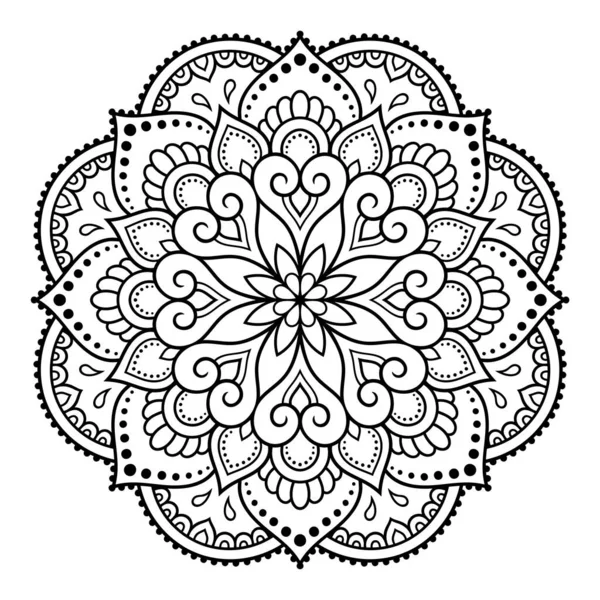 Kına, Mehndi, dövme ve dekorasyon için çiçekli dairesel desen. Etnik doğu tarzında dekoratif süs. Çizim el çizimi vektör illüstrasyonuName.
